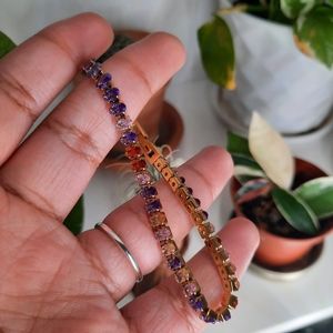 Stainless Steel Plated Gold Multi Colored Tennis Bracelet